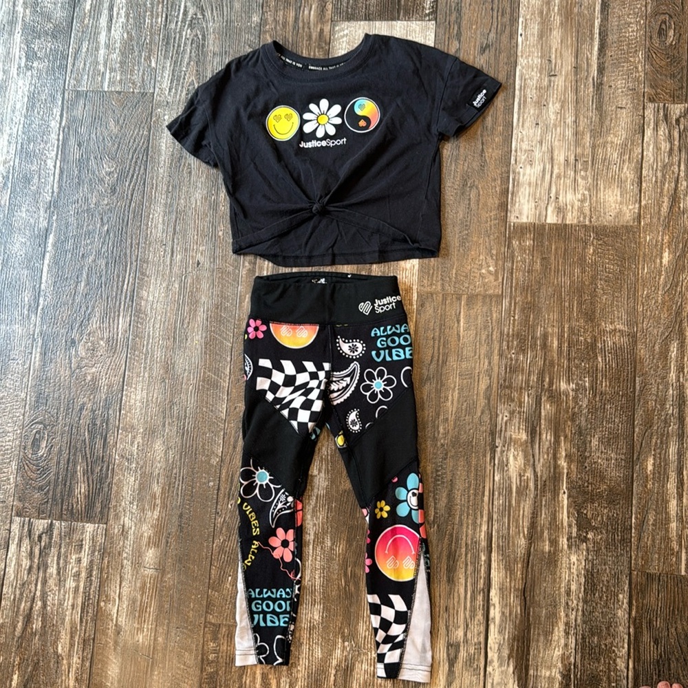 Justice Sport matching set leggings crop top 5/6 girls outfit